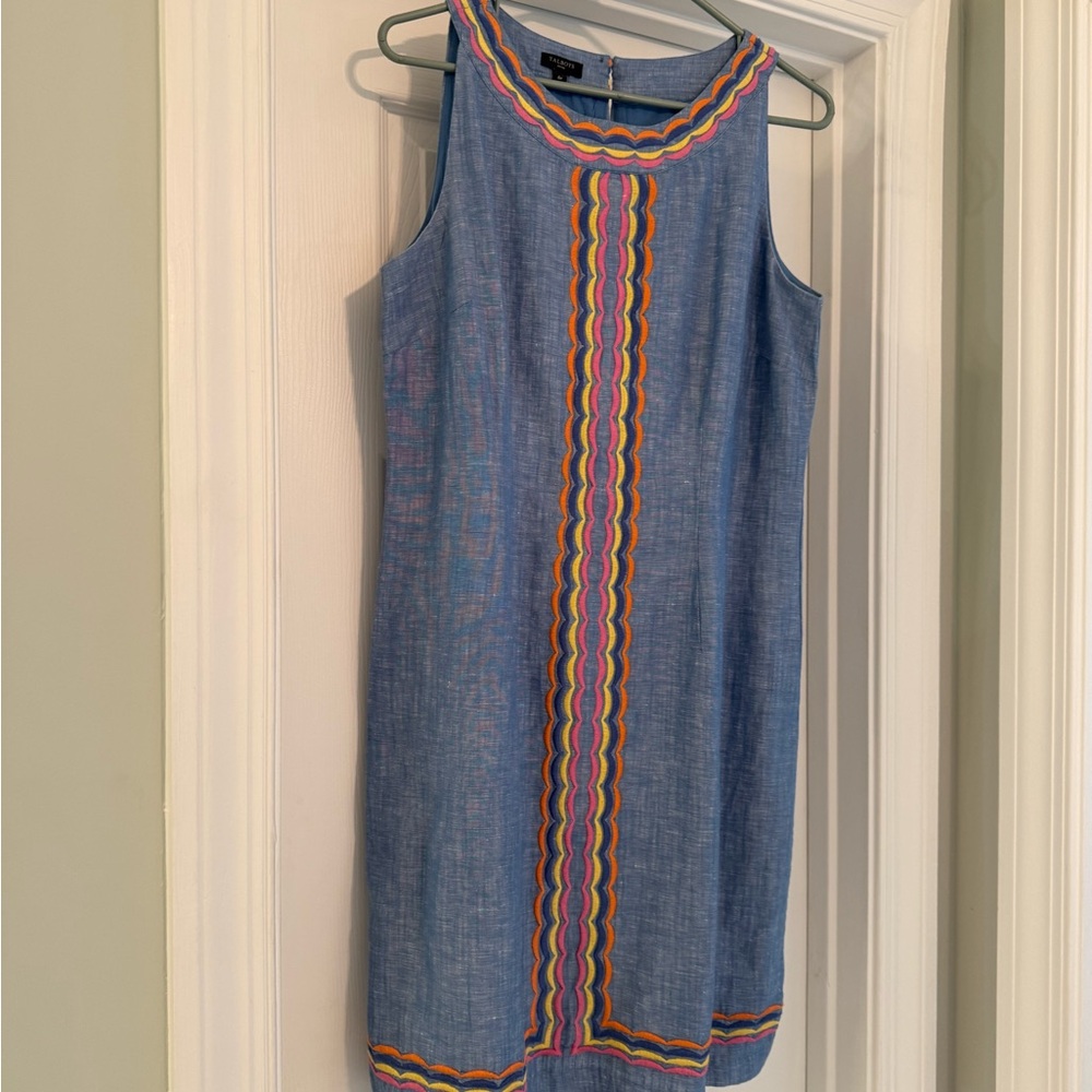 Talbots Blue Dress with Colorful Embroidery